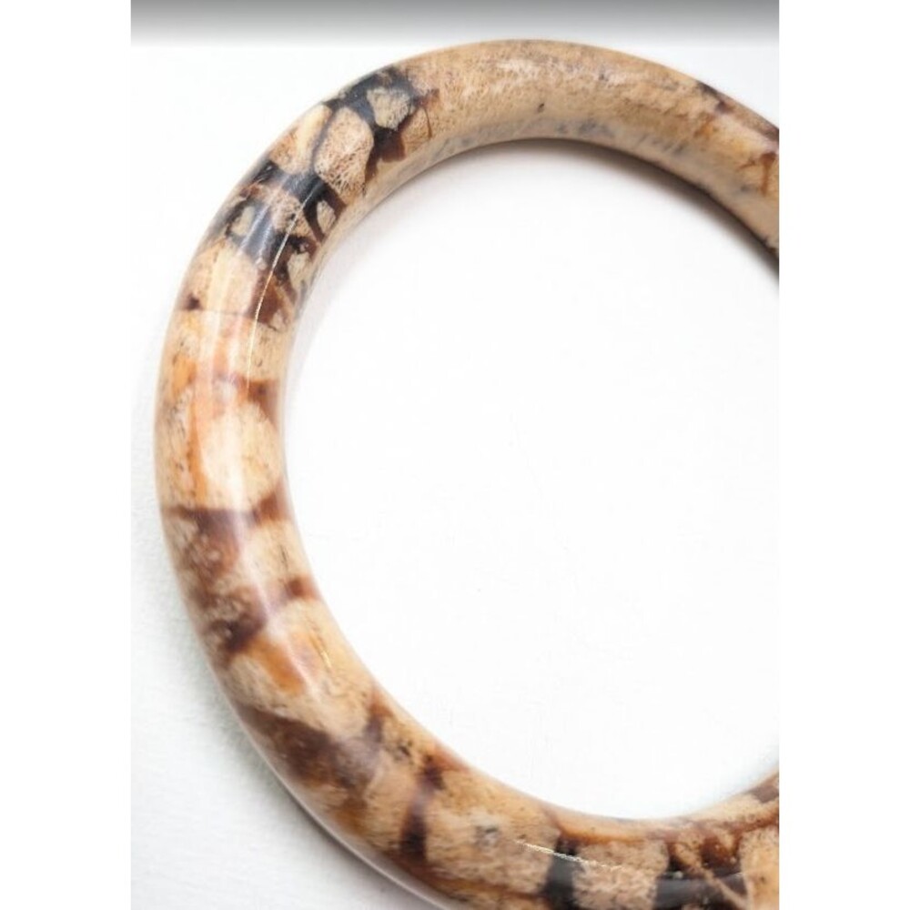 Vintage Tiger Sponge Coral Bangle Bracelet Natural Brown Cream Black Chunky 34g - Picture 6 of 16